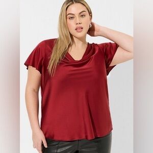 NWT Torrid Red Satin Cowl Neck Short Sleeve Blouse Women’s Plus Size 1X 14 16